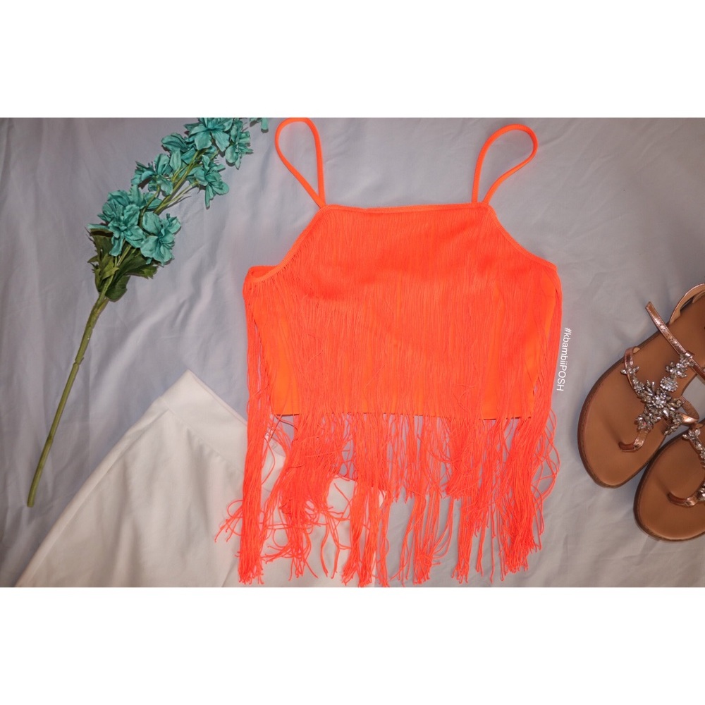 Orange Fringe Cropped Cami